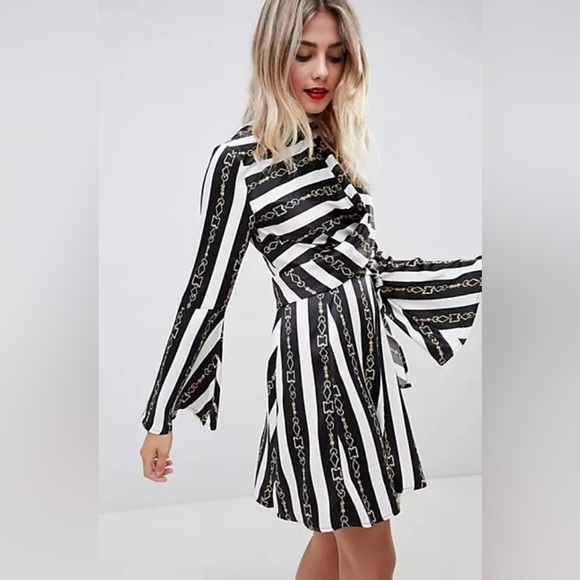ASOS Black & White Stripe with Chain print Dress. US 6. - Picture 2 of 3
